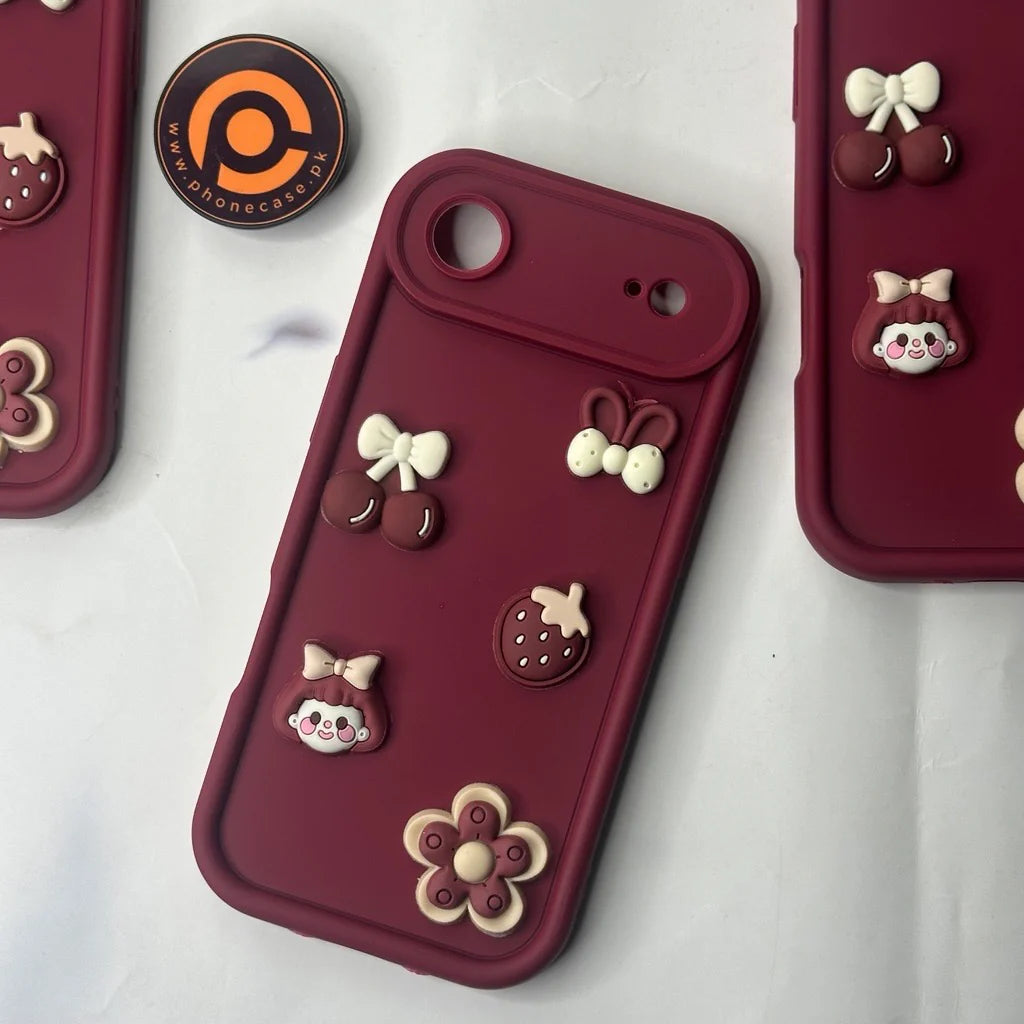 iPhone Air - Cute 3D Cherry Flower Icons Silicon Case